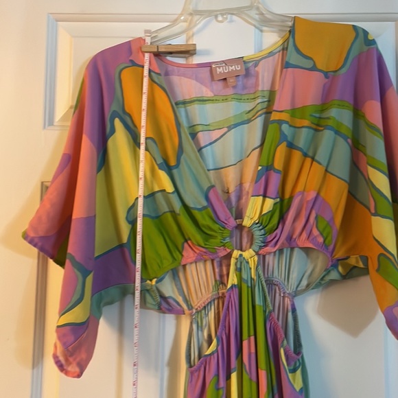 Show me your MuMu open front maxi dress M gorgeous print batwing sleeve unique - Picture 12 of 14